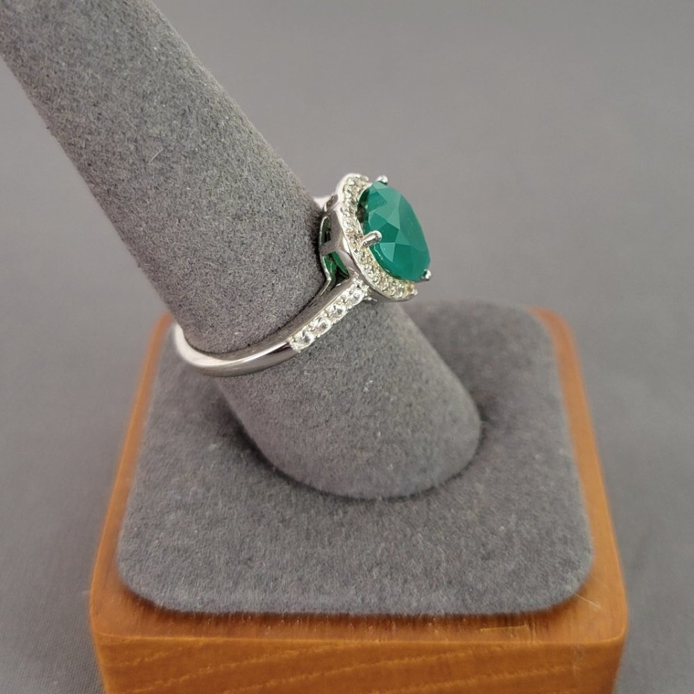 Green Onyx Rhodium Over Silver Heart Necklace, Ring (Sz 7.5), & Earrings - Picture 9 of 16